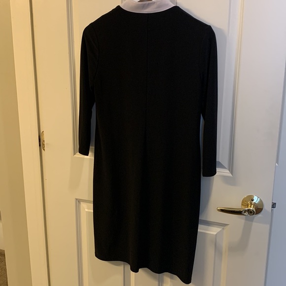 Black dress with 3/4 sleeves and button-down collar - Picture 3 of 4
